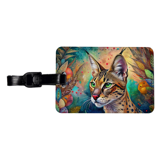 Savannah Cat Abstract Art Travel Faux Leather Luggage Tag