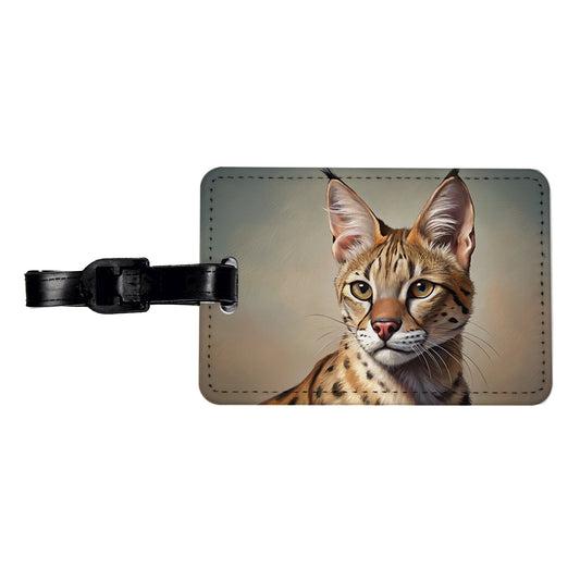 Savannah Cat Illustration Travel Faux Leather Luggage Tag