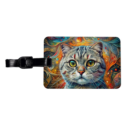 Scottish Fold Cat Abstract Art Travel Faux Leather Luggage Tag