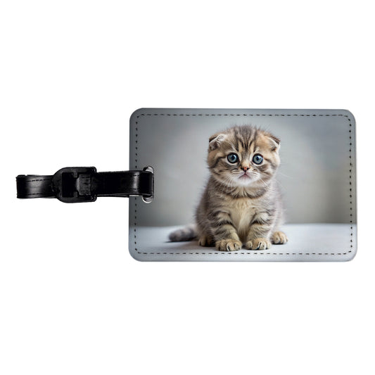 Scottish Fold Cat Kitten Photo Travel Faux Leather Luggage Tag