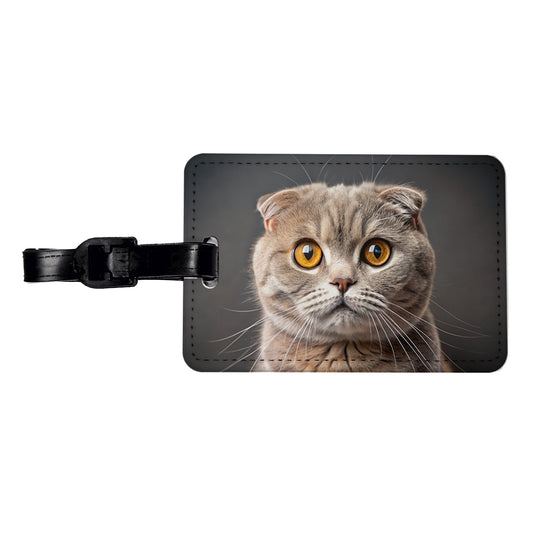 Scottish Fold Cat Photo Travel Faux Leather Luggage Tag