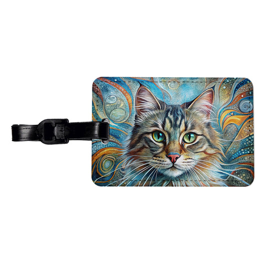 Siberian Cat Abstract Art Travel Faux Leather Luggage Tag