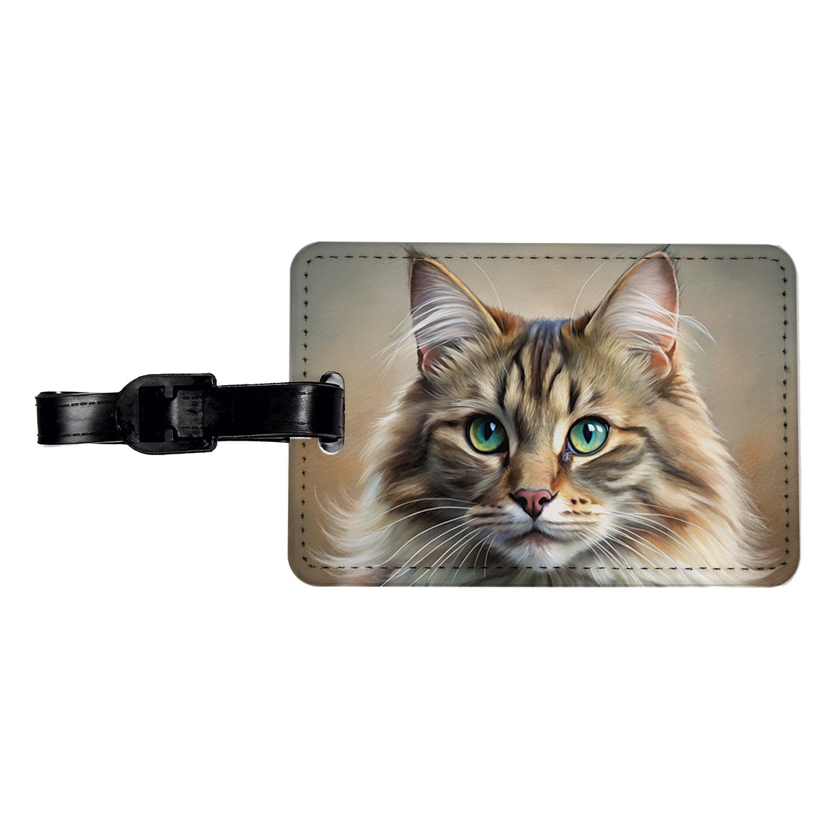 Siberian Cat Illustration Travel Faux Leather Luggage Tag