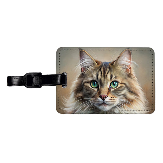 Siberian Cat Illustration Travel Faux Leather Luggage Tag
