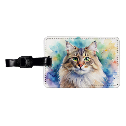 Siberian Cat Watercolor Style Travel Faux Leather Luggage Tag