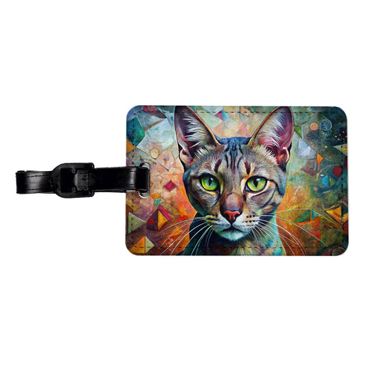 Singapura Cat Abstract Art Travel Faux Leather Luggage Tag