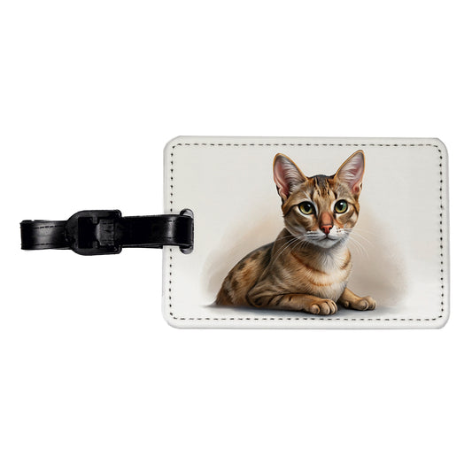 Singapura Cat Illustration Travel Faux Leather Luggage Tag