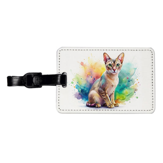 Singapura Cat Watercolor Style Travel Faux Leather Luggage Tag