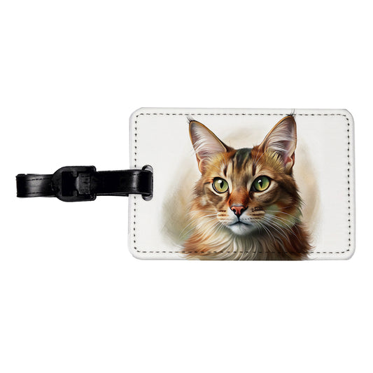 Somali Cat Illustration Travel Faux Leather Luggage Tag