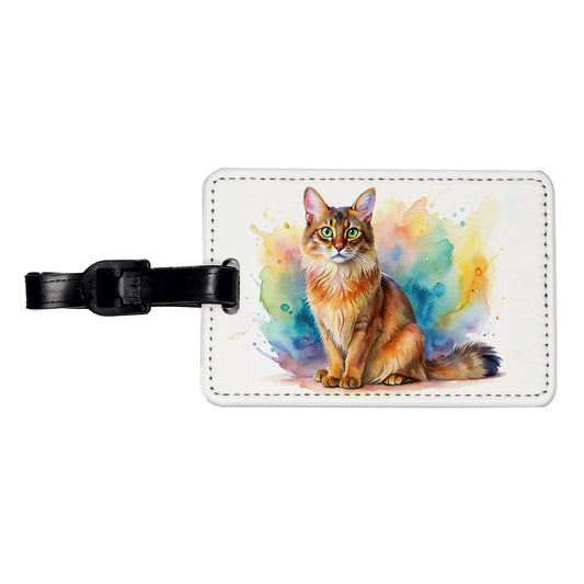 Somali Cat Watercolor Style Travel Faux Leather Luggage Tag