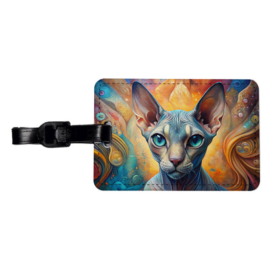 Sphynx Cat Abstract Art Travel Faux Leather Luggage Tag