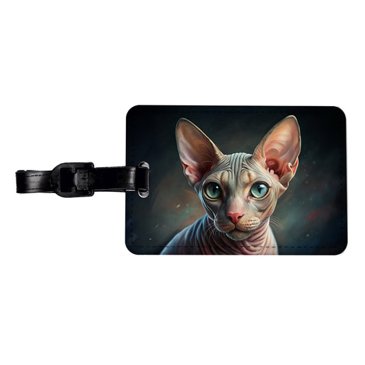 Sphynx Cat Illustration Travel Faux Leather Luggage Tag