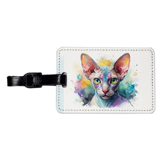 Sphynx Cat Watercolor Style Travel Faux Leather Luggage Tag