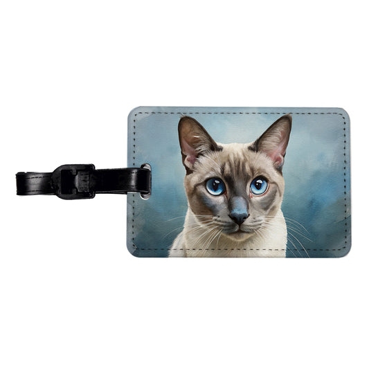Tonkinese Cat Illustration Travel Faux Leather Luggage Tag