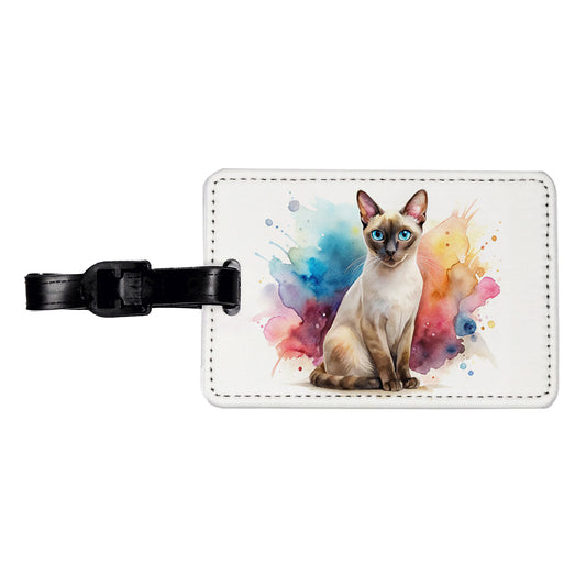 Tonkinese Cat Watercolor Style Travel Faux Leather Luggage Tag
