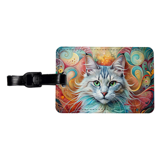 Turkish Angora Cat Abstract Art Travel Faux Leather Luggage Tag