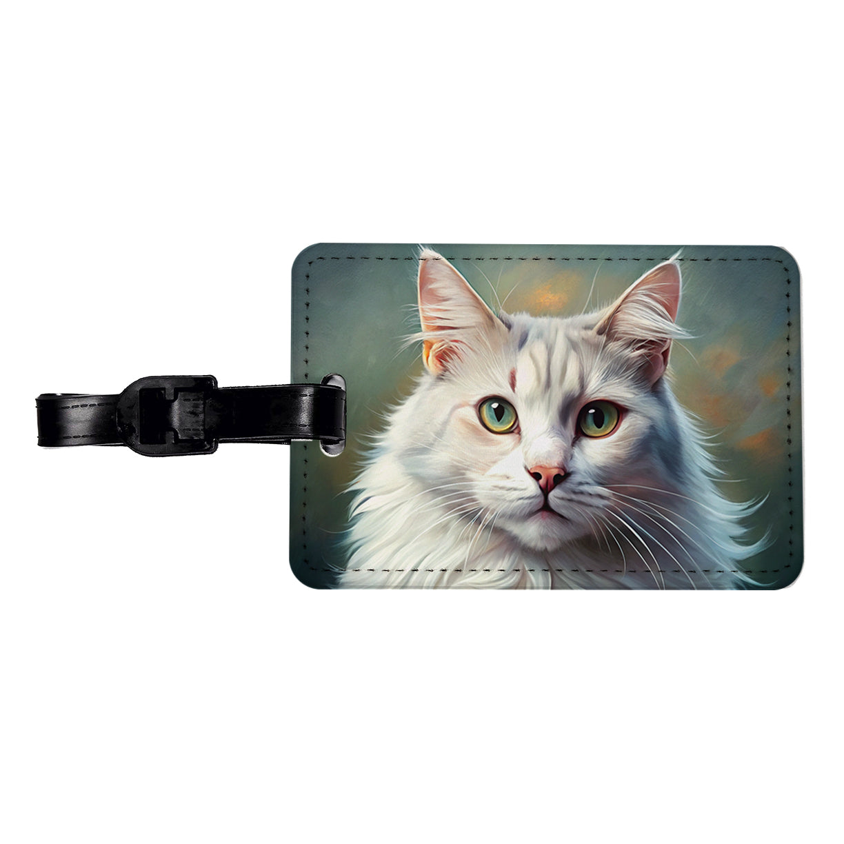 Turkish Angora Cat Illustration Travel Faux Leather Luggage Tag