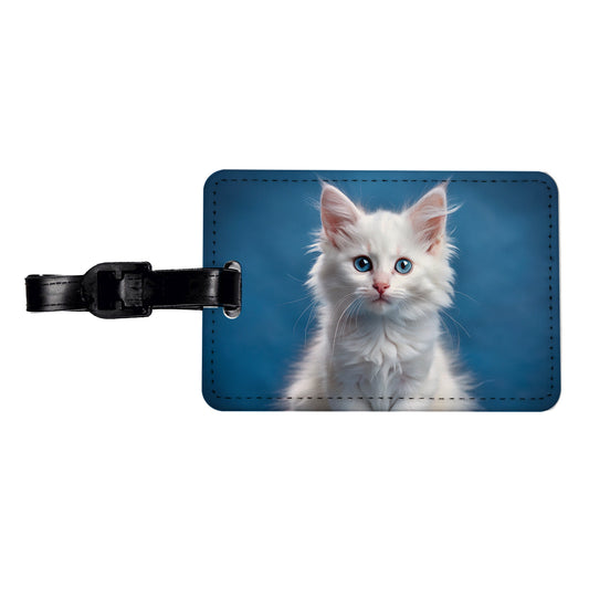 Turkish Angora Cat Kitten Photo Travel Faux Leather Luggage Tag
