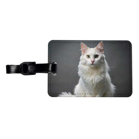 Turkish Angora Cat Photo Travel Faux Leather Luggage Tag