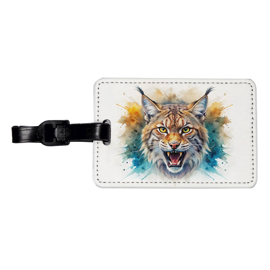 Angry Bobcat Watercolor Design Travel Faux Leather Luggage Tag