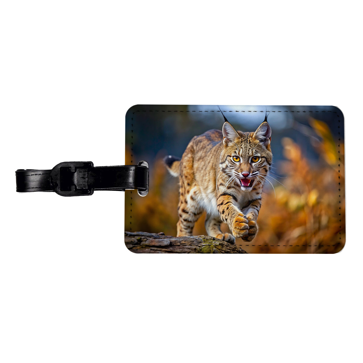 Bobcat Leaping To Catch Prey Travel Faux Leather Luggage Tag