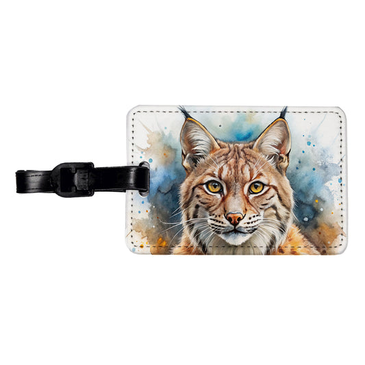 Bobcat Watercolor Design Travel Faux Leather Luggage Tag