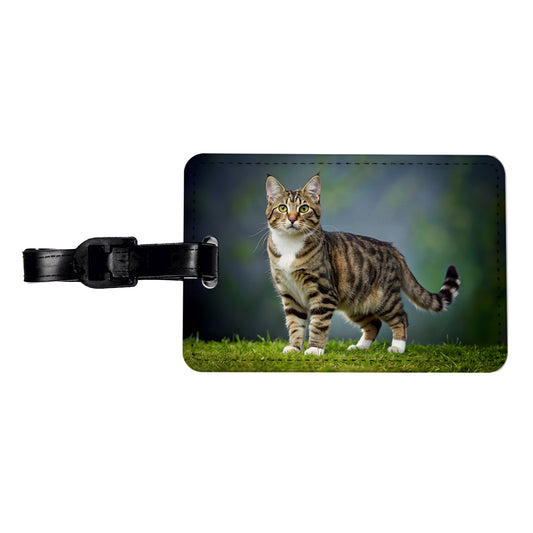 Cute Tabby Cat Photo Travel Faux Leather Luggage Tag