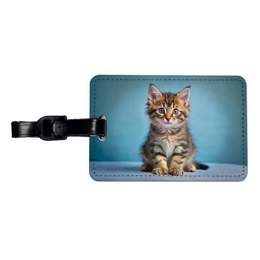 Cute Tabby Kitten Cat Photo Travel Faux Leather Luggage Tag