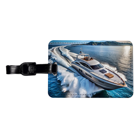 High-Performance Boat At Sea Travel Faux Leather Luggage Tag