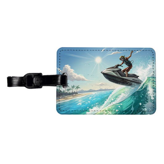 Jet Ski Skiing at Tropical Beach Travel Faux Leather Luggage Tag