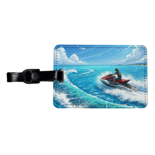 Jet Ski Skiing On Vacation Travel Faux Leather Luggage Tag