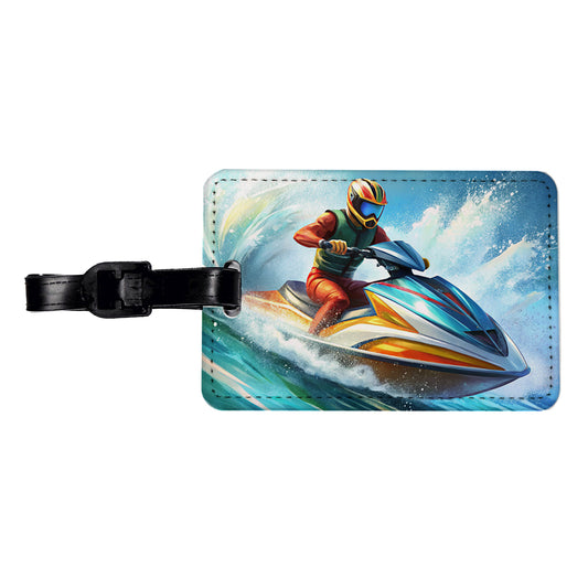 Jet Ski Skiing Racing Travel Faux Leather Luggage Tag