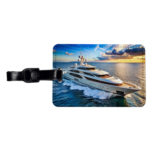 Luxury Yacht Ship At Sea Travel Faux Leather Luggage Tag