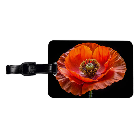 Orange Poppy Flower Photo Travel Faux Leather Luggage Tag
