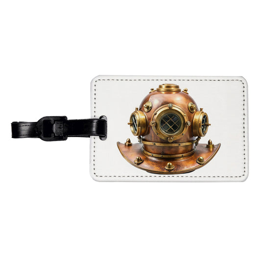 Retro Copper And Brass Diving Helmet Travel Faux Leather Luggage Tag