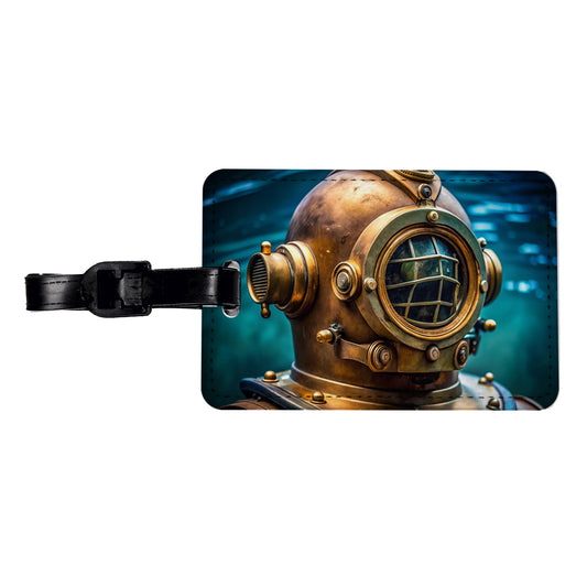 Retro Diving Helmet Suit Underwater Travel Faux Leather Luggage Tag