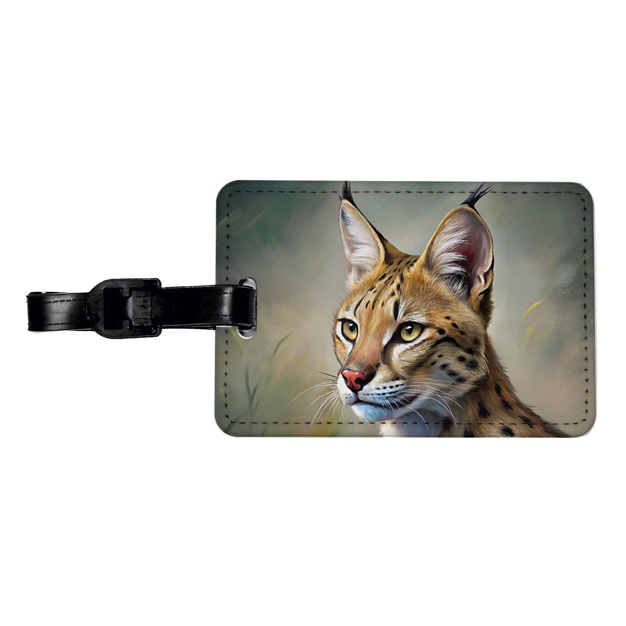 Serval Wild Cat Illustration Travel Faux Leather Luggage Tag