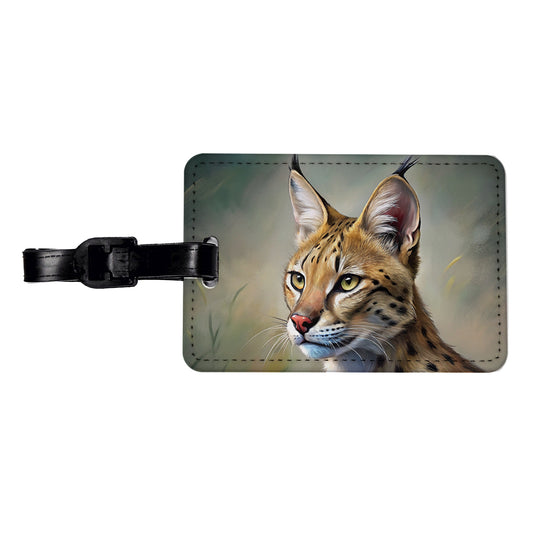 Serval Wild Cat Illustration Travel Faux Leather Luggage Tag