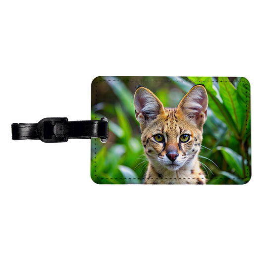Serval Wild Cat Photo Travel Faux Leather Luggage Tag