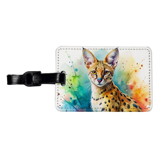 Serval Wild Cat Watercolor Design Travel Faux Leather Luggage Tag