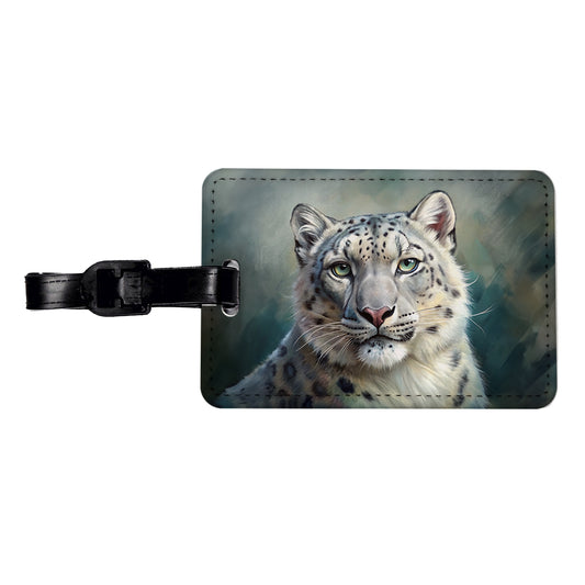 Snow Leopard Illustration Travel Faux Leather Luggage Tag
