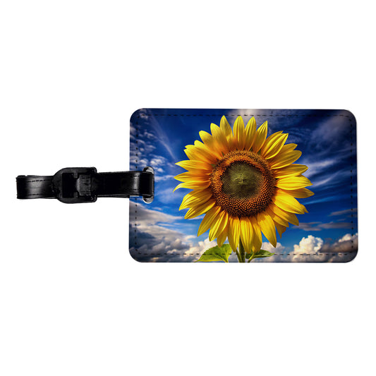 Sunflower Against a Deep Blue Sky Travel Faux Leather Luggage Tag
