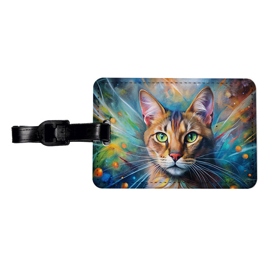 Tabby Cat Abstract Art Color Explosion Travel Faux Leather Luggage Tag