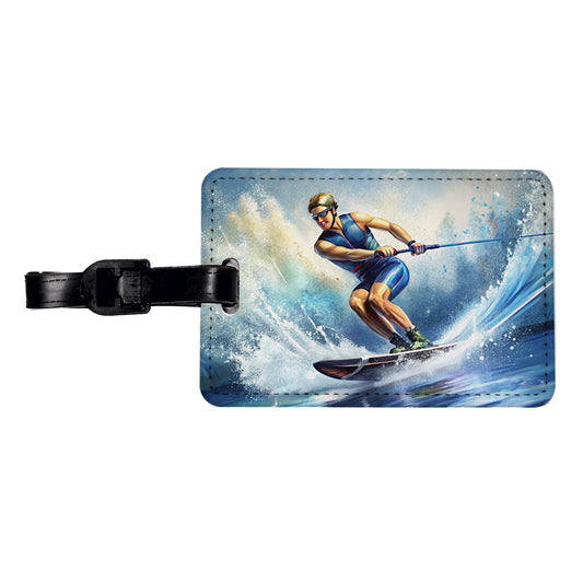 Water Ski Skiing Travel Faux Leather Luggage Tag