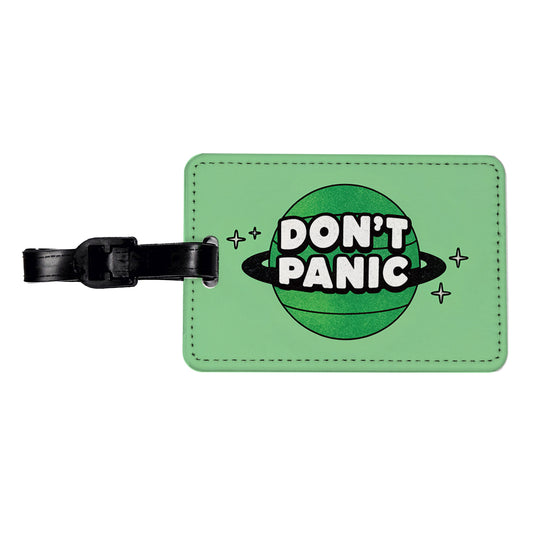 Don't Panic Funny Saying With Planet Travel Faux Leather Luggage Tag