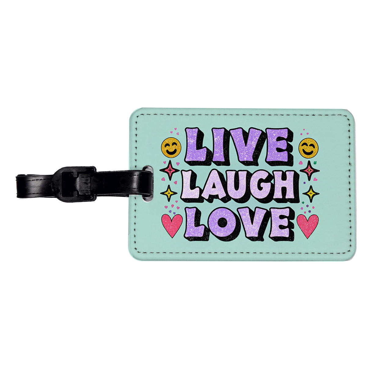 Live Laugh Love Funny Faces Hearts Travel Faux Leather Luggage Tag