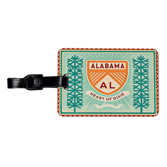 Alabama AL State Heart of Dixie Travel Vacation Stamp Travel Faux Leather Luggage Tag