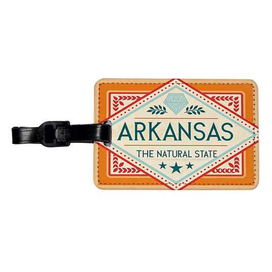Arkansas AR The Natural State Travel Vacation Stamp Travel Faux Leather Luggage Tag