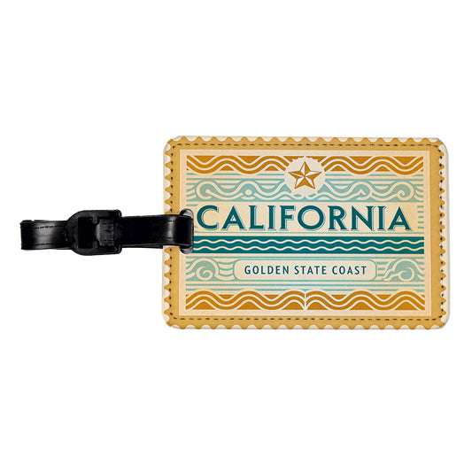 California CA Golden State Coast Travel Vacation Stamp Travel Faux Leather Luggage Tag