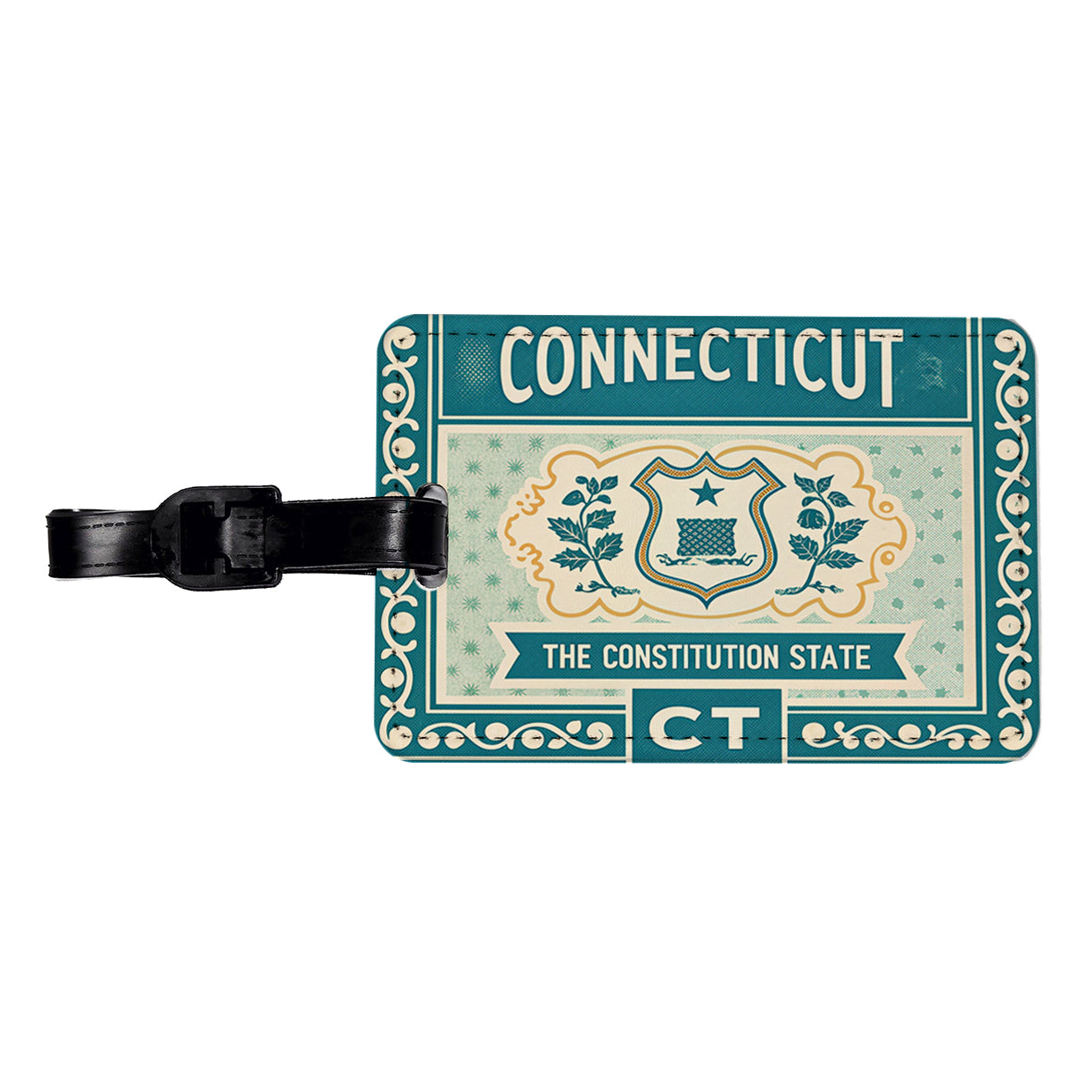 Connecticut CT The Constitution State Travel Vacation Stamp Travel Faux Leather Luggage Tag